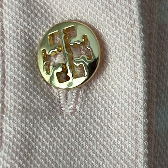 Tory Burch Light Pink Striped Polo Shirt Logo Buttons - Picture 3 of 7